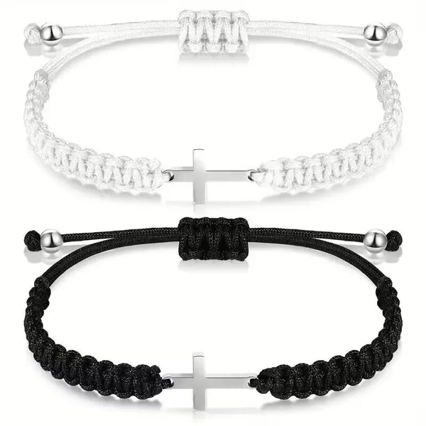 Stainless Steel Cross Braided Rope Bracelet