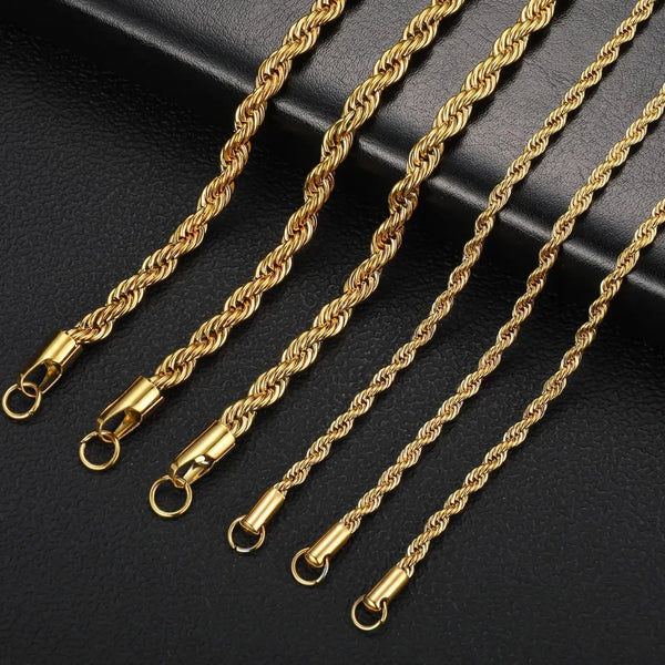 Gold Twisted Rope Chain Necklace